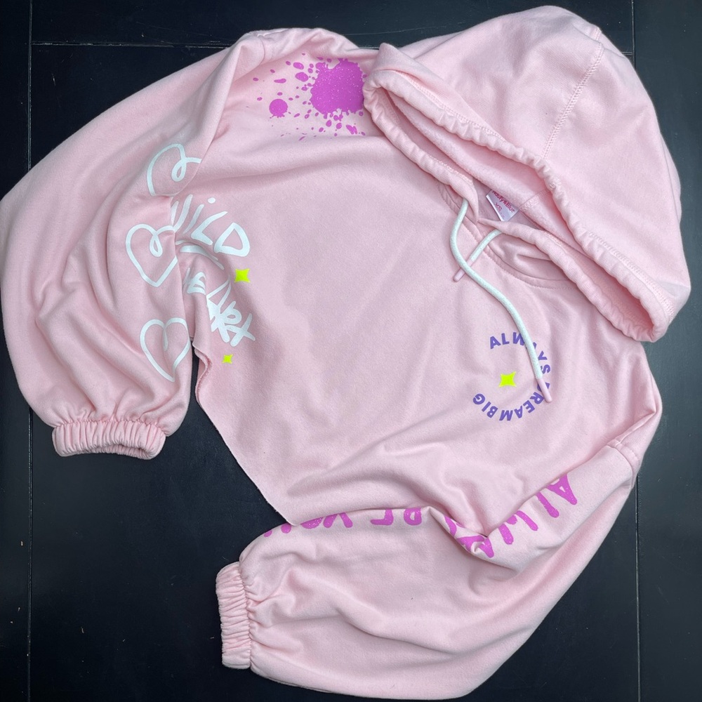 Nauty Blue  Pink Graphic Cropped Hoodie XS